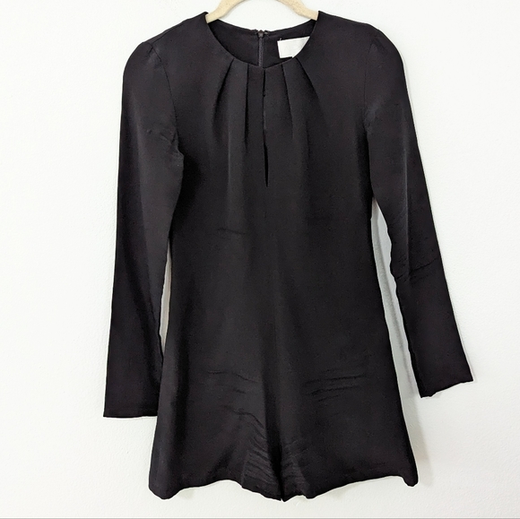 Alexis 100% Silk Pleated Keyhole Neckline Romper Shorts Long Sleeve Black XS - Picture 1 of 10